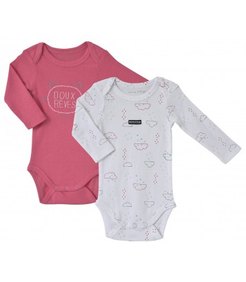 LOT DE 2 BODIES BEBE FUCHSIA/IMPRIME Sucre Orge