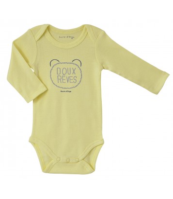 LOT DE 2 BODIES BEBE JAUNE/IMPRIME Sucre Orge