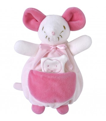 CAJOU®, DOUDOU MOUCHOIR SOURIS ROSE Sucre Orge