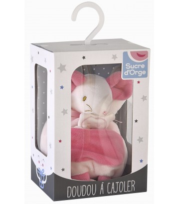 CAJOU®, DOUDOU MOUCHOIR SOURIS ROSE Sucre Orge