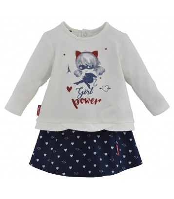 ENSEMBLE JUPE BEBE ECRU/BLEU Sucre Orge