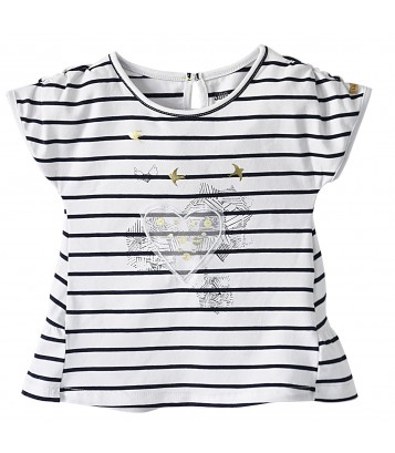 T-SHIRT BLANC RAYE FILLE 2/8 ANS sucre d'orge