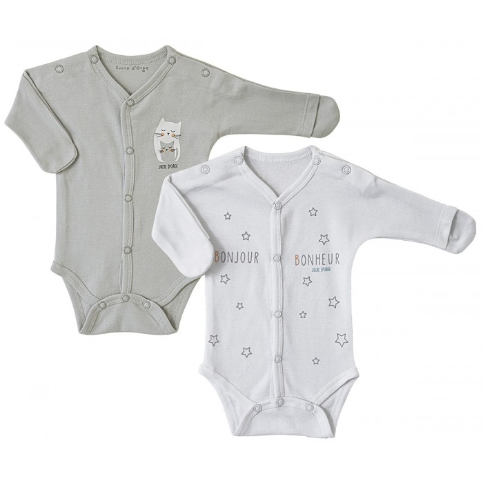 Lot De 2 Bodies Avec Moufles Gris La Valise Maternite Vetement Bebe Bebe Sucre D Orge