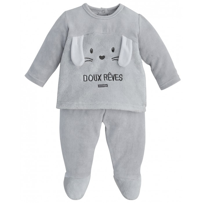 pyjama 2 pieces en pilou brode sur le devant gris