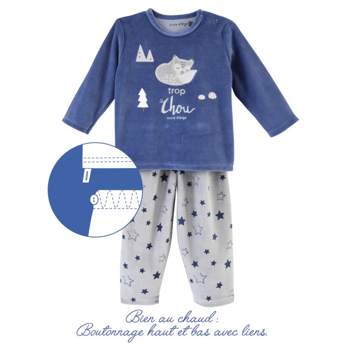 Pyjama velours imprimé à motif gris bébé garçon Okaïdi & Obaïbi