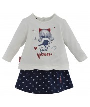 ENSEMBLE JUPE BEBE ECRU/BLEU Sucre Orge