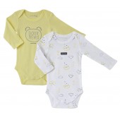 LOT DE 2 BODIES BEBE JAUNE/IMPRIME