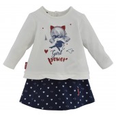 ENSEMBLE JUPE BEBE ECRU/BLEU