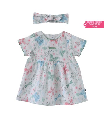 ROBE + BANDEAU EDELWEISS EN VOILE COTON  Sucre Orge