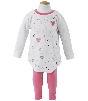PYJAMA 2 PIECES ROSE/ECRU 2/8 ANS Sucre Orge
