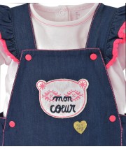 ENSEMBLE SALOPETTE  JEAN + T-SHIRT Sucre Orge