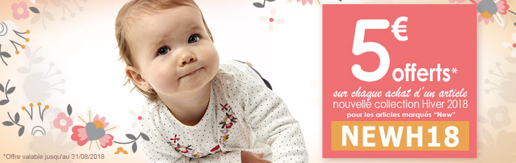 L’OFFRE DU MOMENT 5€uros sur chaque achat d’un article, nouvelle collection Hiver 2018 pour les articles marqués “New”, code : NEWH18
