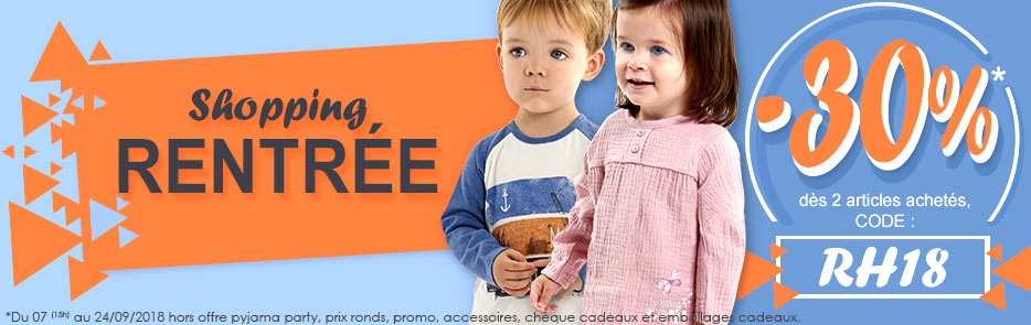 Shopping rentrée -30% dès 2 articles achetés sur sucredorge.com du 07 au 24/09/2018, code RH18